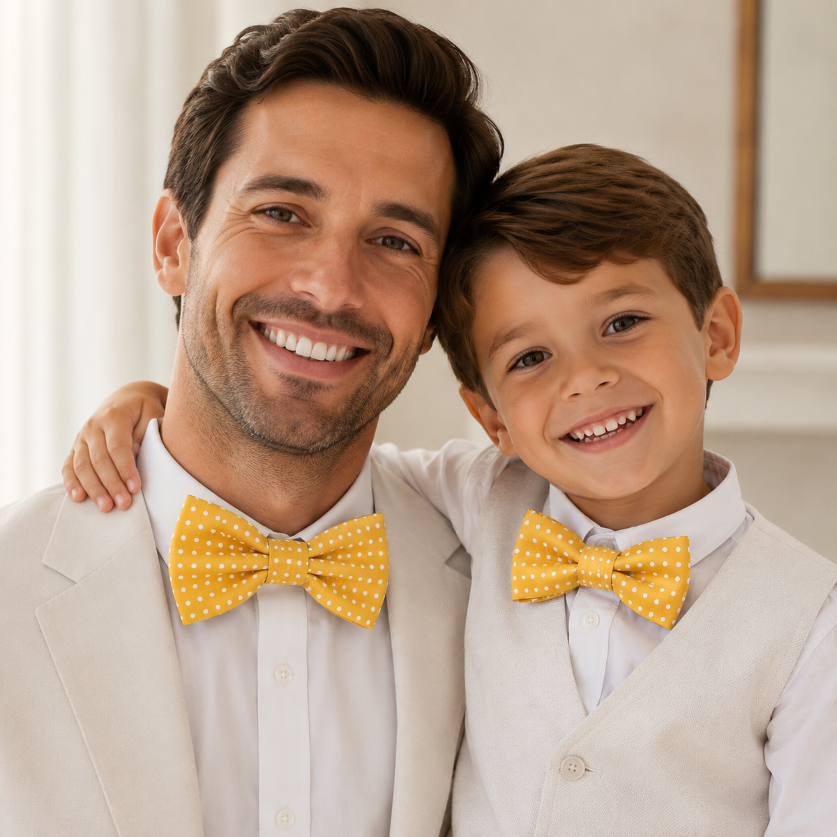 Yellow and mustard daddy and me matching bow tie set