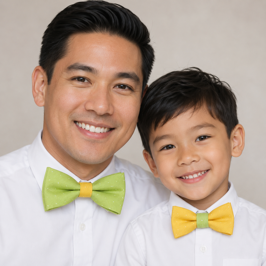 Yellow and lime green bow tie set for daddy and son, Daddy and me gift set, Handmade bow tie set, yellow kids bow tie, lime green bow tie