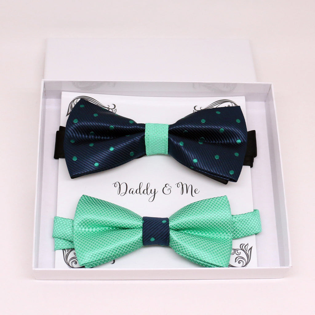 Navy Turquoise Bow tie set for daddy and son, Daddy me gift set, Grandpa me, Father son matching, Navy kids bow tie, handmade bow tie set