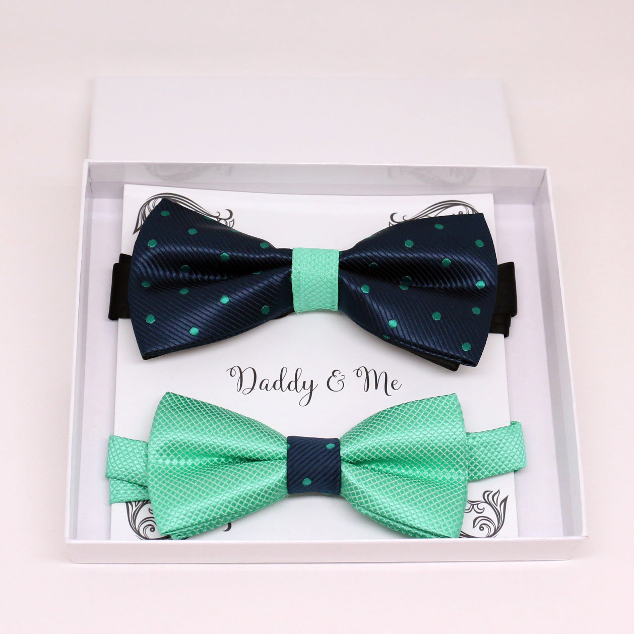Navy Turquoise Bow tie set for daddy and son, Daddy me gift set, Grandpa me, Father son matching, Navy kids bow tie, handmade bow tie set