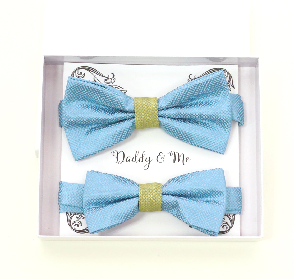 Dusty blue green Bow tie set for daddy and son, Daddy me gift set, Father son matching, daddy me bow, handmade blue bow tie for kids