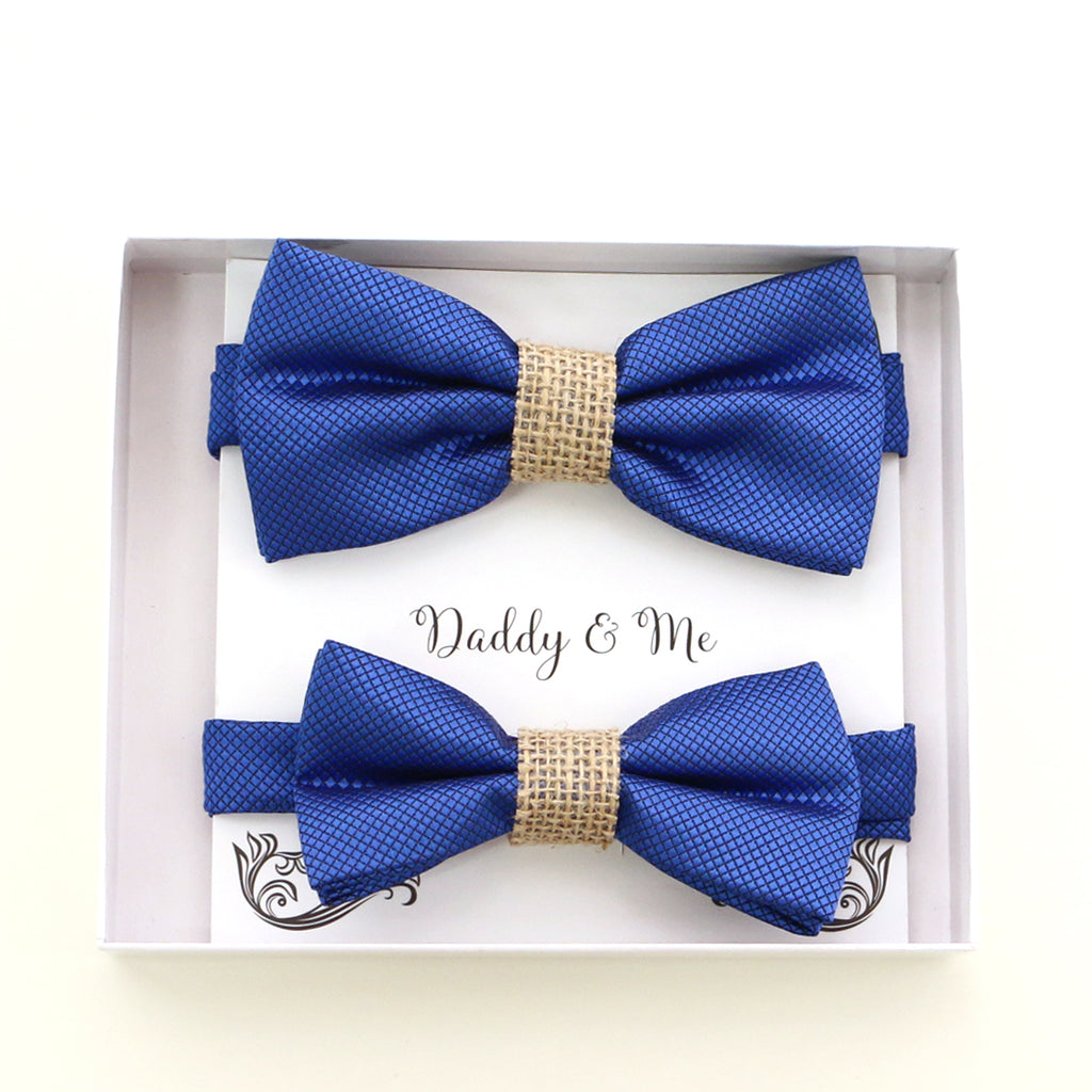Royal blue burlap Bow tie set for daddy and son, Daddy me gift set, Grandpa and me, Father son match, Royal Blue kids Toddler bow, handmade