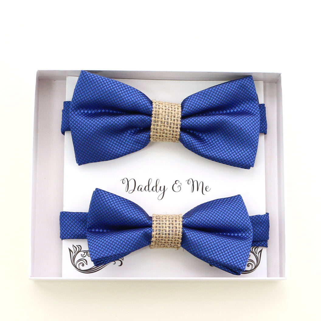Royal blue burlap Bow tie set for daddy and son, Daddy me gift set, Grandpa and me, Father son match, Royal Blue kids Toddler bow, handmade