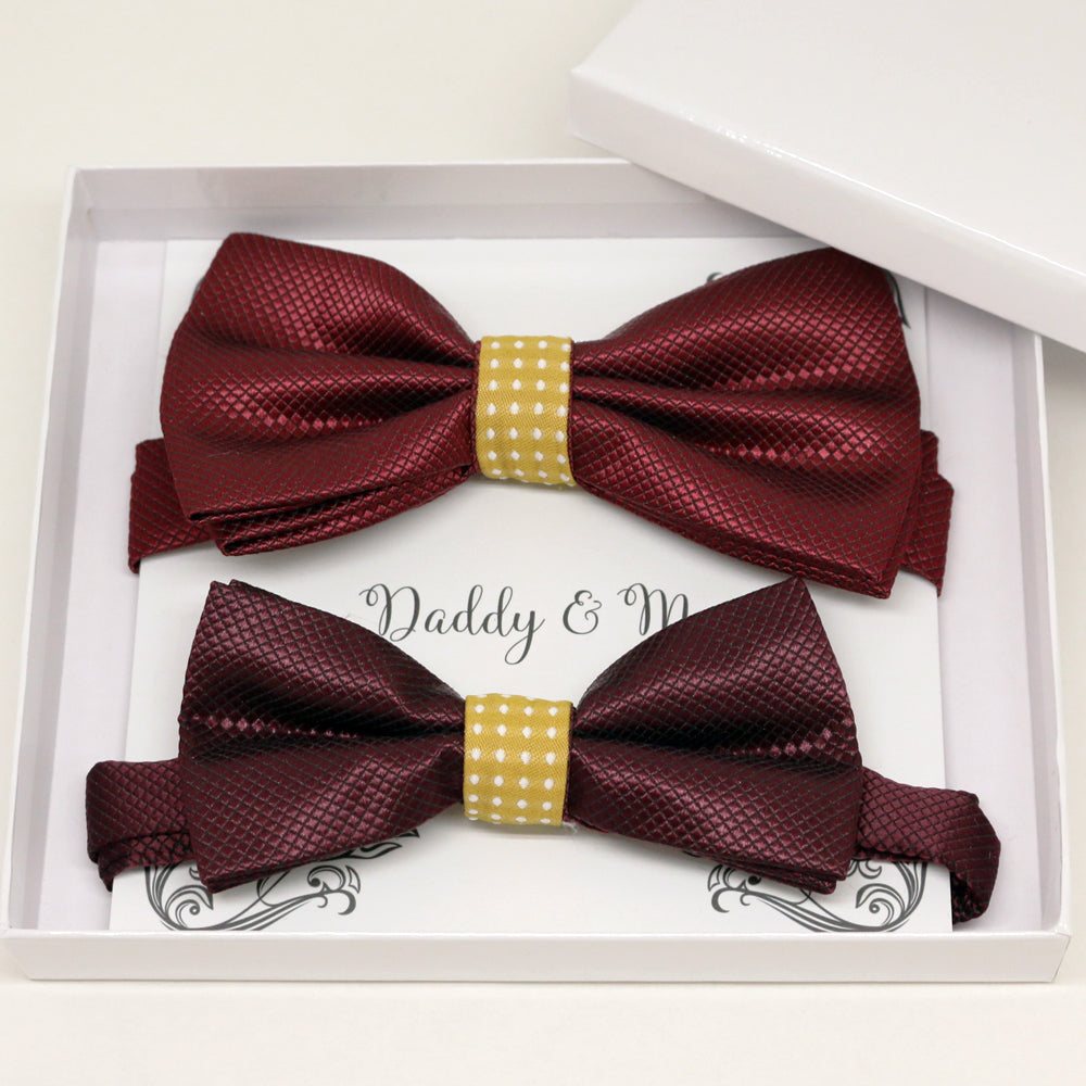 Burgundy Marigold Bow tie set for daddy and son, Daddy and me gift set, Grandpa me, Father son match, Toddler bow tie, Marigold bow tie