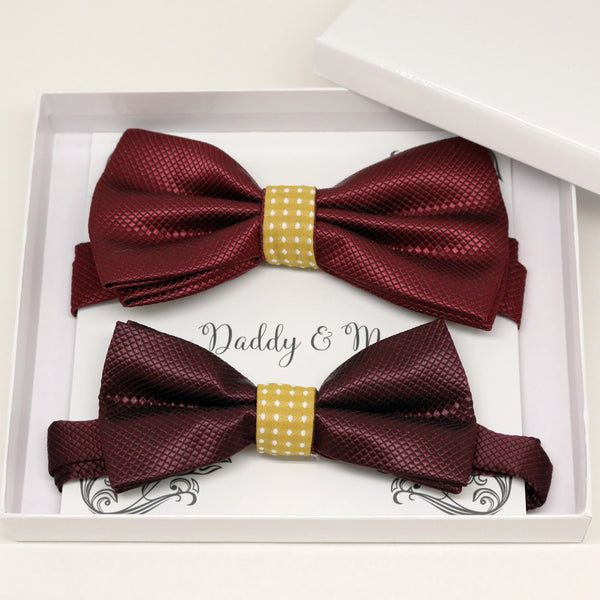 Burgundy Marigold Bow tie set for daddy and son, Daddy and me gift set, Grandpa me, Father son match, Toddler bow tie, Marigold bow tie