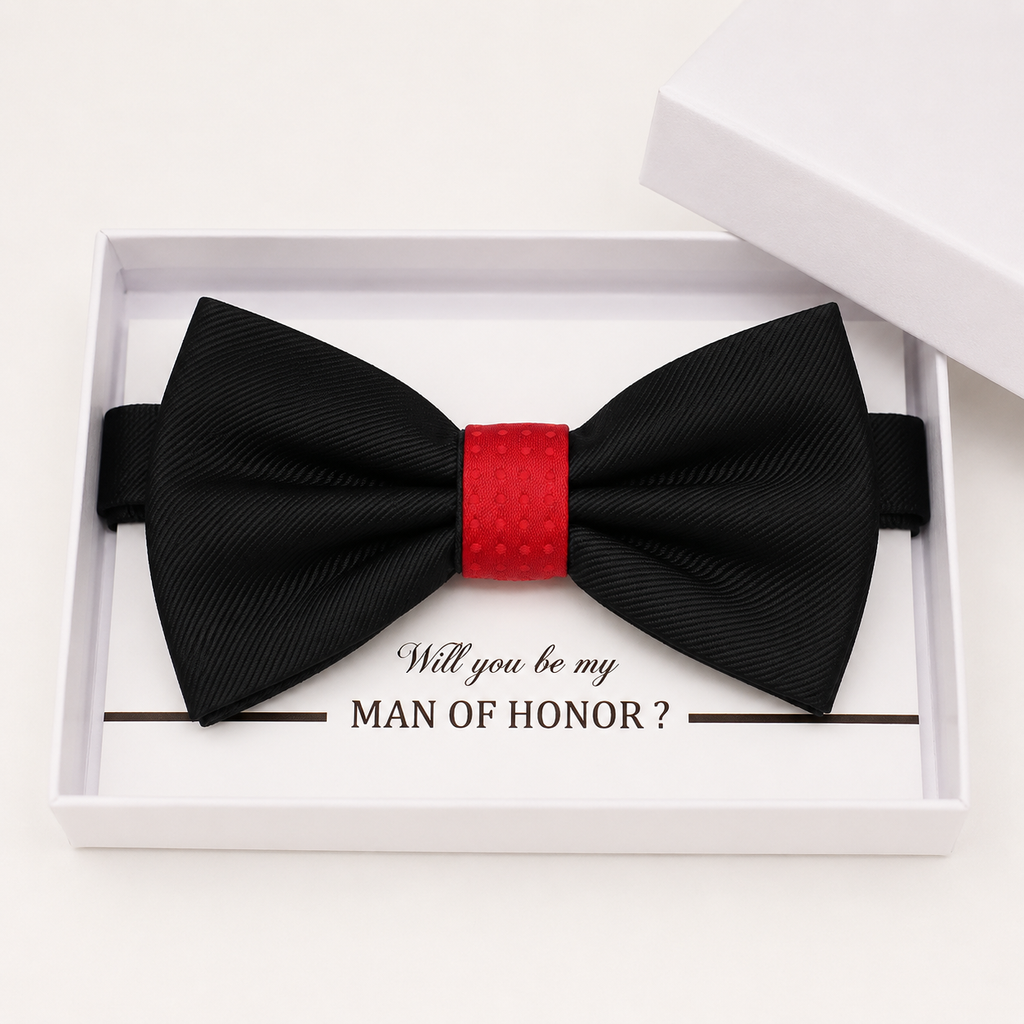 Black and Red Bow Tie — Wedding & Everyday, Adult & Kids Handmade Pre-Tied