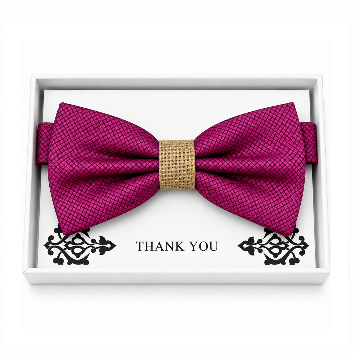 Raspberry Rose and Burlap Bow Tie — Wedding & Everyday, Adult & Kids Handmade Pre-Tied