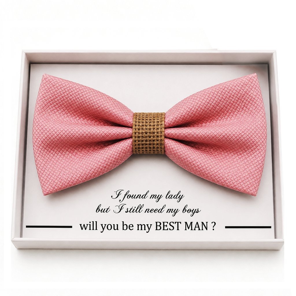 Dusty Rose and Burlap Bow Tie — Wedding & Everyday, Adult & Kids Handmade Pre-Tied