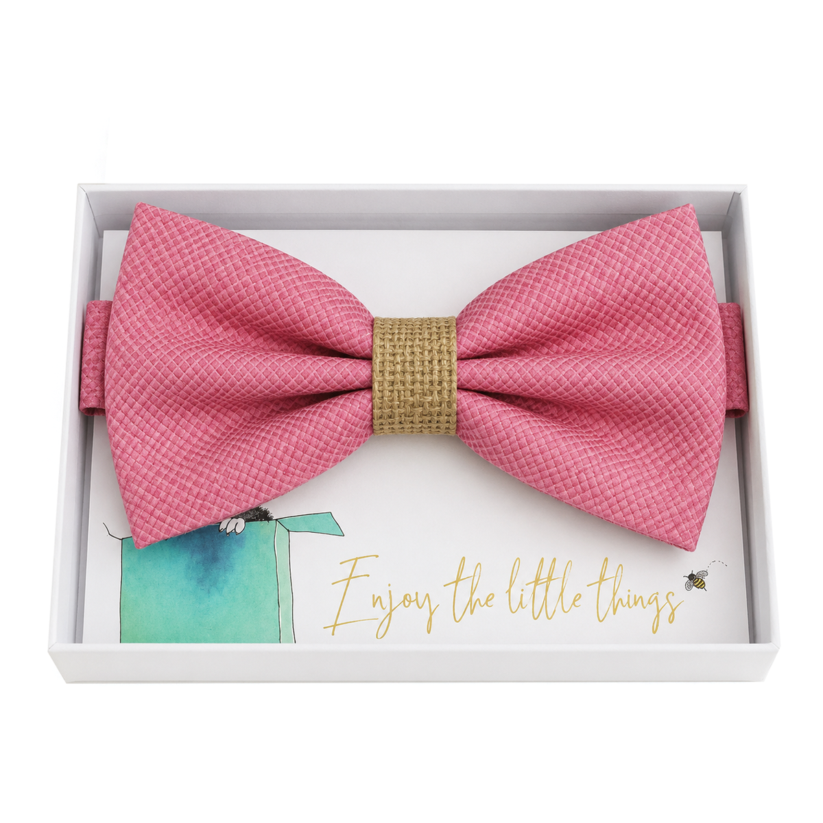 Pink and Burlap Bow Tie — Wedding & Everyday, Adult & Kids Handmade Pre-Tied