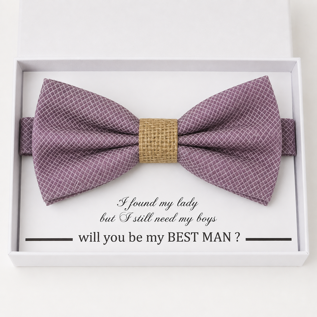 Dusty Purple and Burlap Bow Tie — Wedding & Everyday, Adult & Kids Handmade Pre-Tied