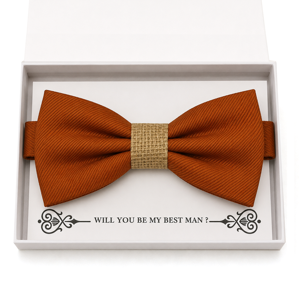 Cinnamon and Burlap Bow Tie — Wedding & Everyday, Adult & Kids Handmade Pre-Tied