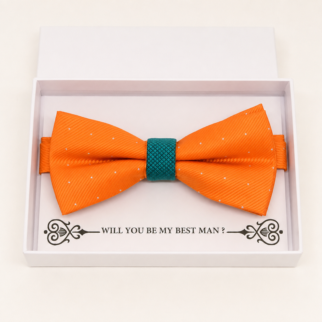 Orange and Teal Blue Bow Tie — Wedding & Everyday, Adult & Kids Handmade Pre-Tied