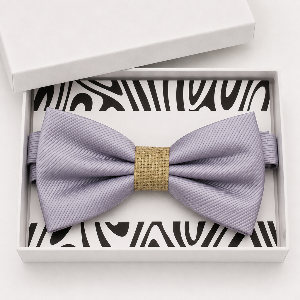 Gray and Burlap Bow Tie — Wedding & Everyday, Adult & Kids Handmade Pre-Tied