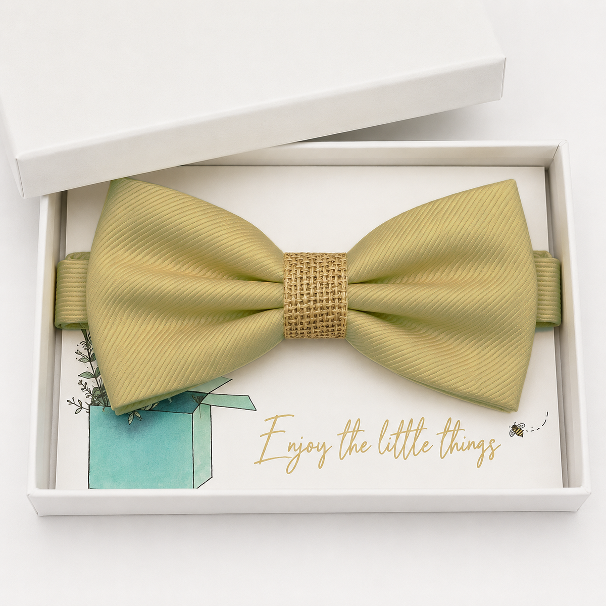Sunlight Yellow and Burlap Bow Tie — Wedding & Everyday, Adult & Kids Handmade Pre-Tied