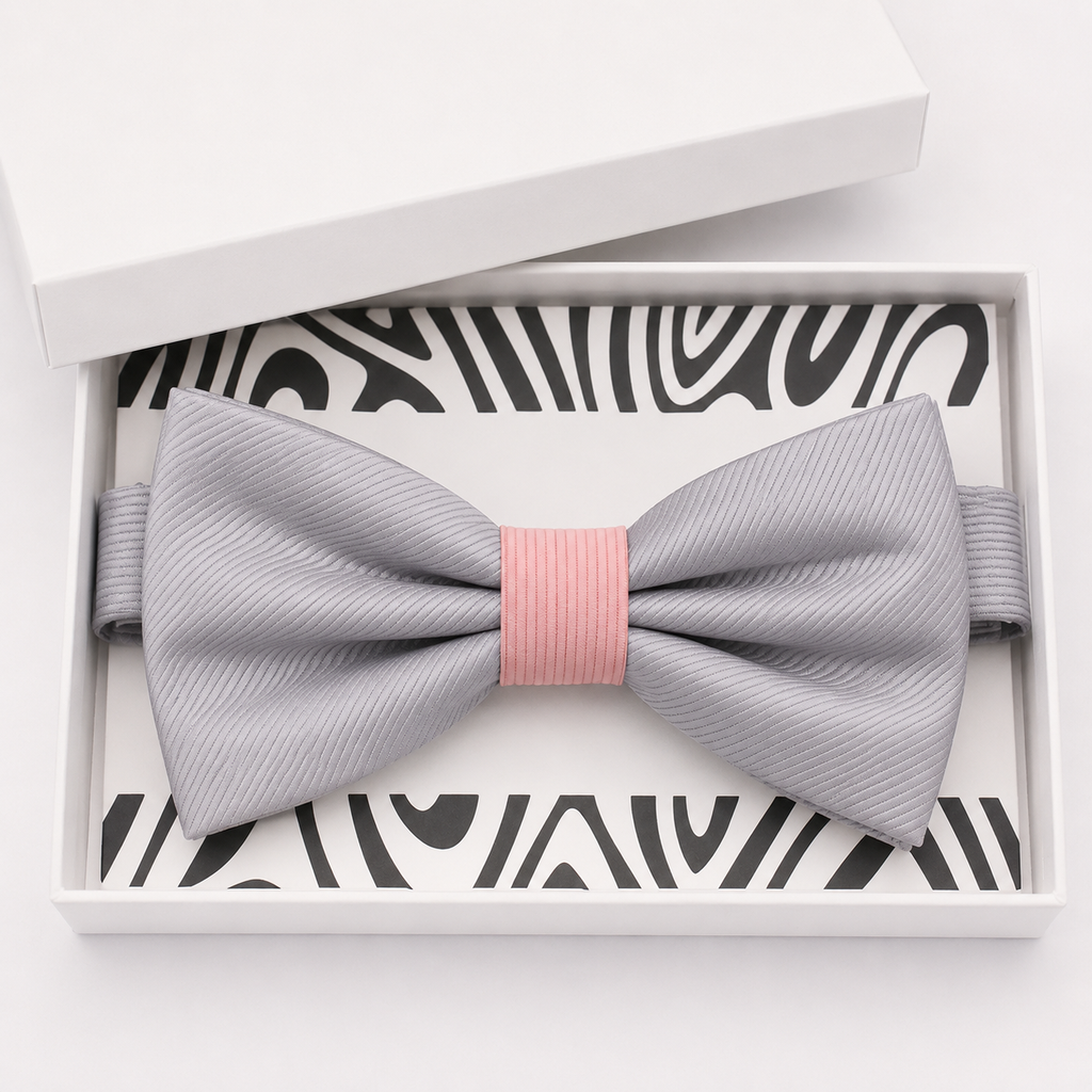Gray and Blush Bow Tie — Wedding & Everyday, Adult & Kids Handmade Pre-Tied