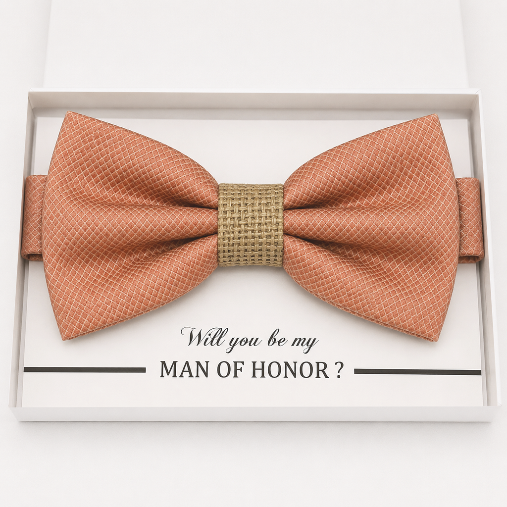 Copper and Burlap Bow Tie — Wedding & Everyday, Adult & Kids Handmade Pre-Tied