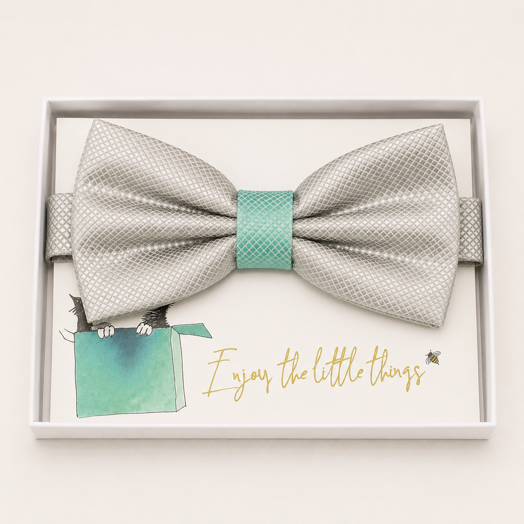 Gray and Turquoise Bow Tie — Wedding & Everyday, Adult & Kids Handmade Pre-Tied