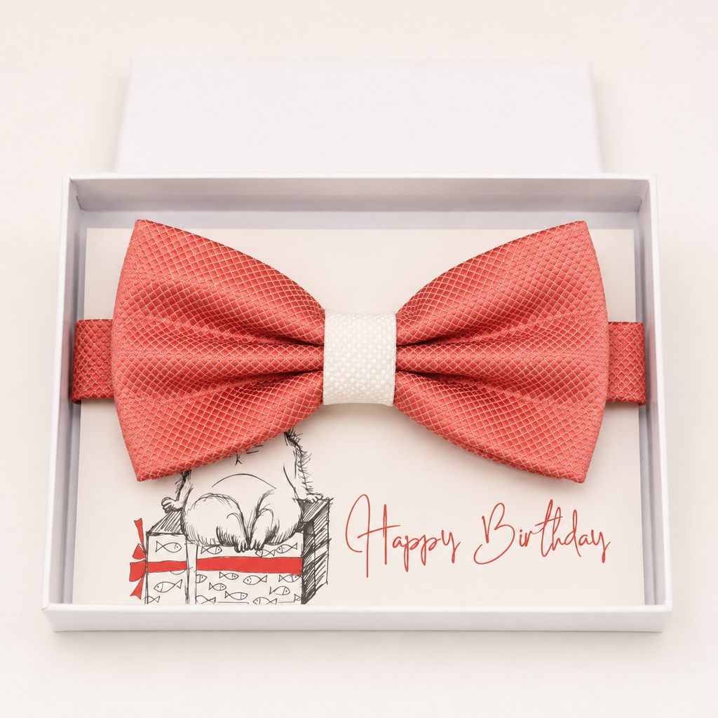 Coral and White Bow Tie — Wedding & Everyday, Adult & Kids Handmade Pre-Tied