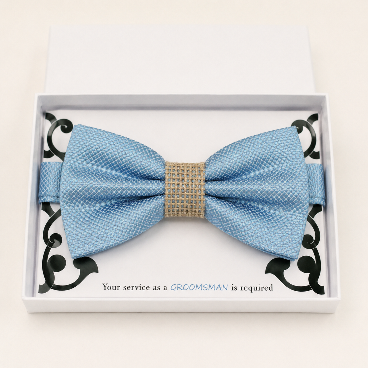Dusty Blue and Burlap Bow Tie — Wedding & Everyday, Adult & Kids Handmade Pre-Tied