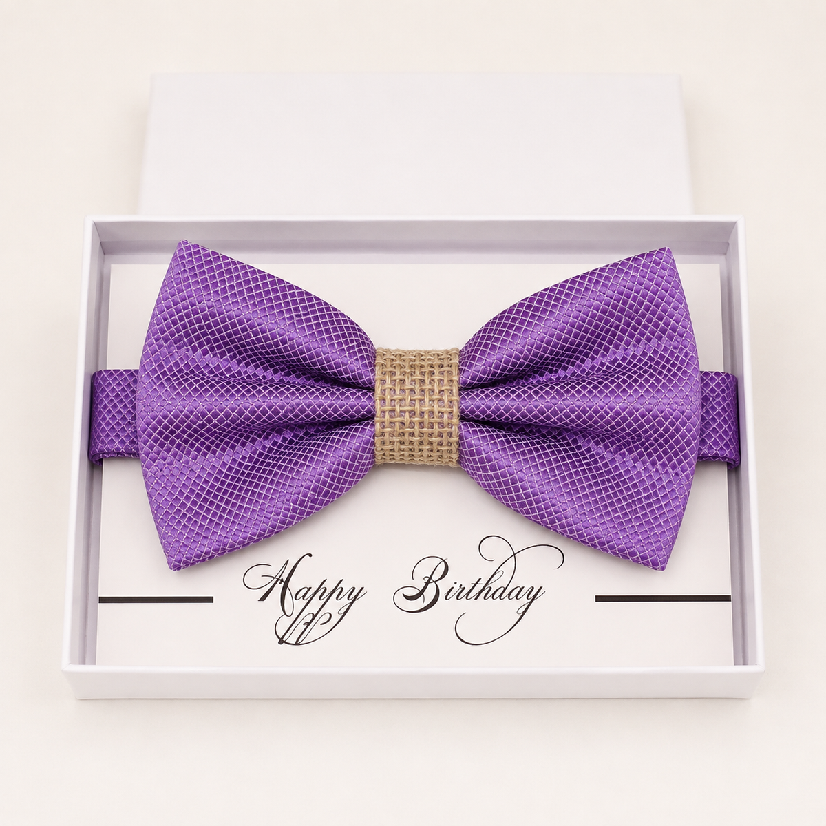 Lavender and Burlap Bow Tie — Wedding & Everyday, Adult & Kids Handmade Pre-Tied