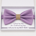 Dusty Lavender and Burlap Bow Tie — Wedding & Everyday, Adult & Kids Handmade Pre-Tied