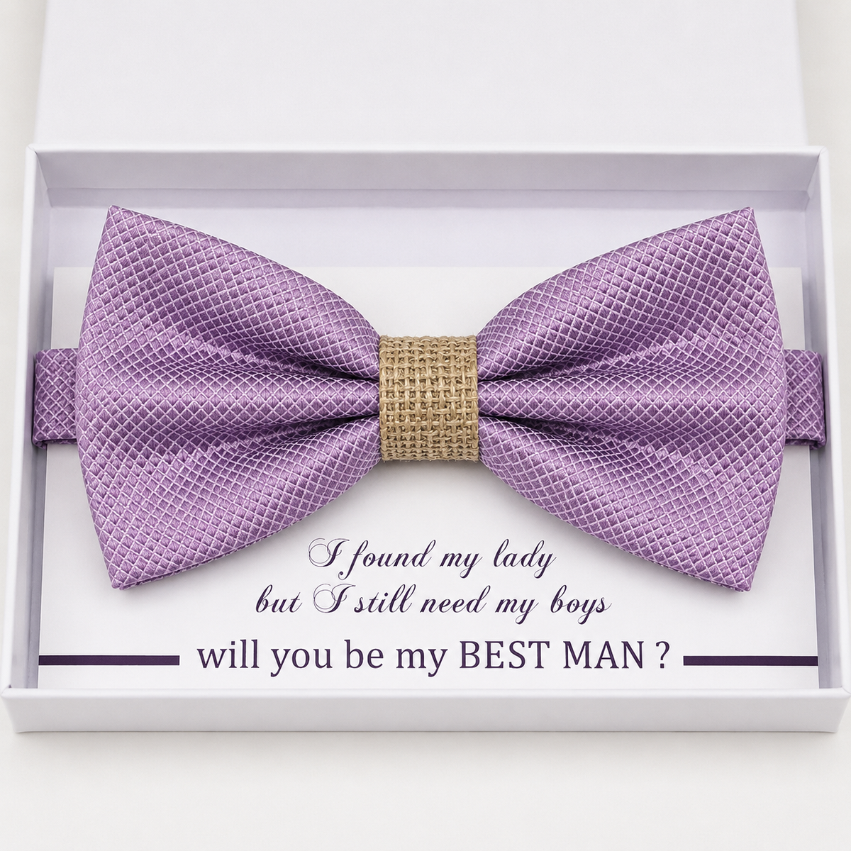 Dusty Lavender and Burlap Bow Tie — Wedding & Everyday, Adult & Kids Handmade Pre-Tied