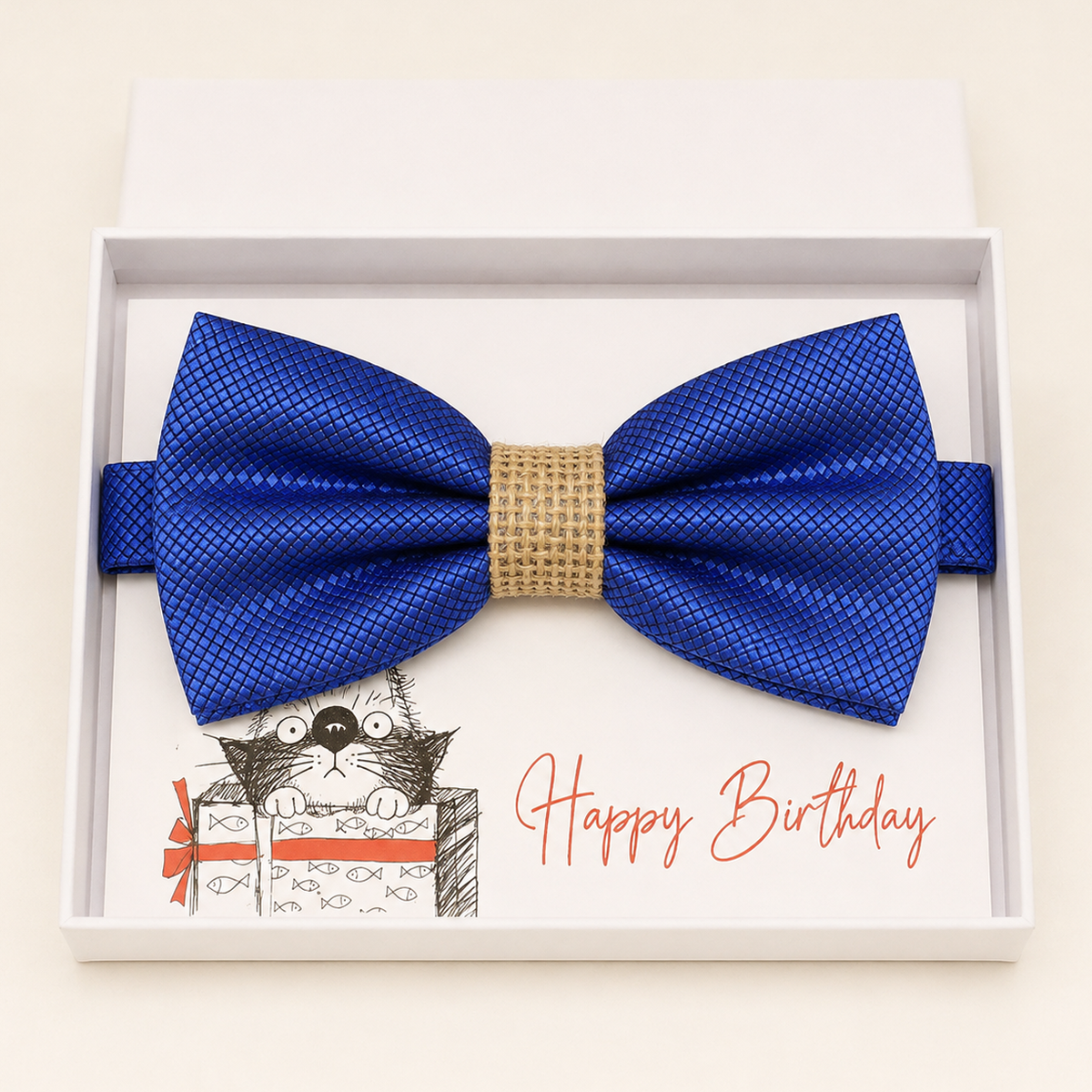 Royal Blue and Burlap Bow Tie — Wedding & Everyday, Adult & Kids Handmade Pre-Tied