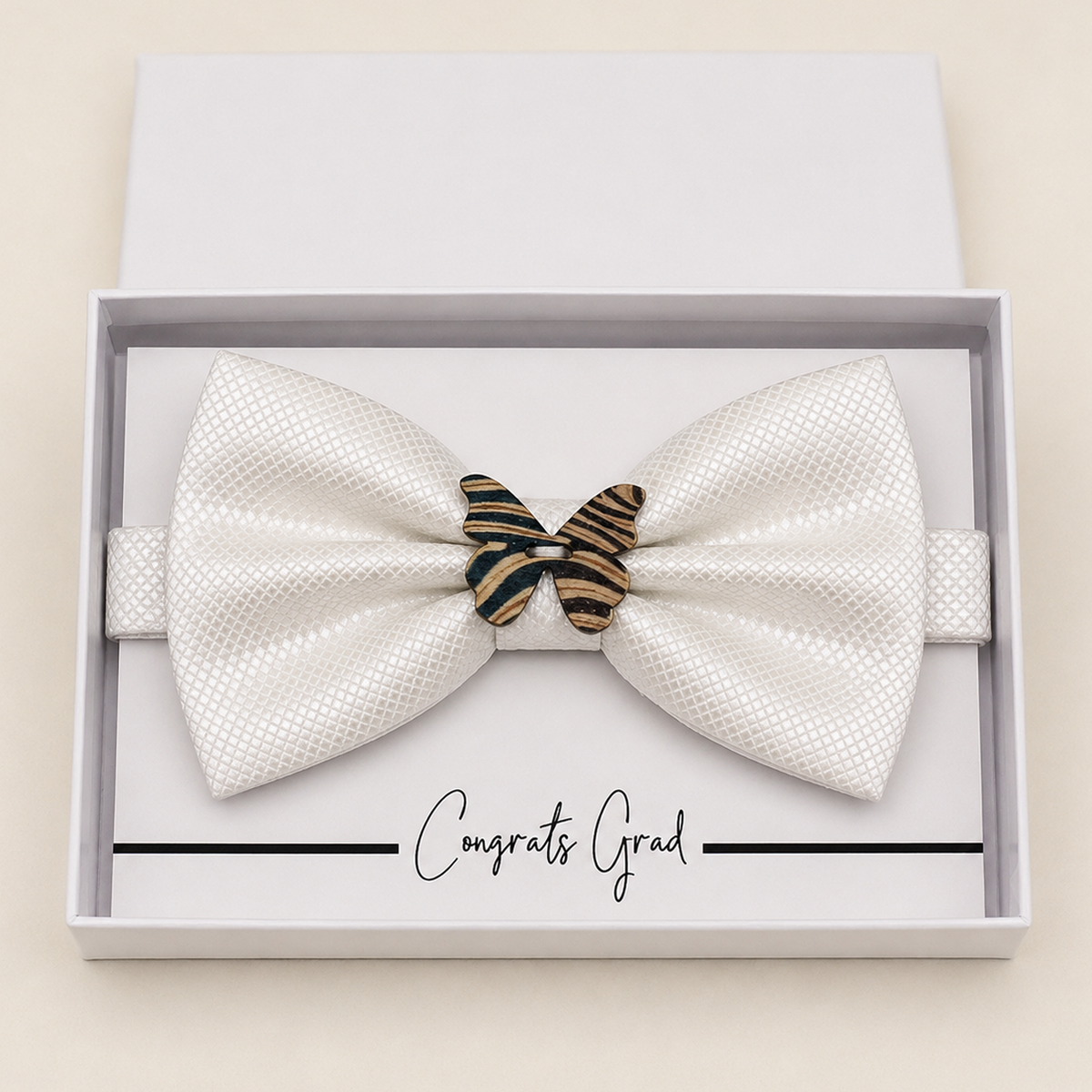 White Wooden Bow Tie — Wedding & Everyday Handmade Pre-Tied