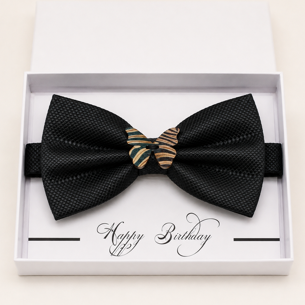 Black Wooden Bow Tie — Wedding & Everyday Handmade Pre-Tied