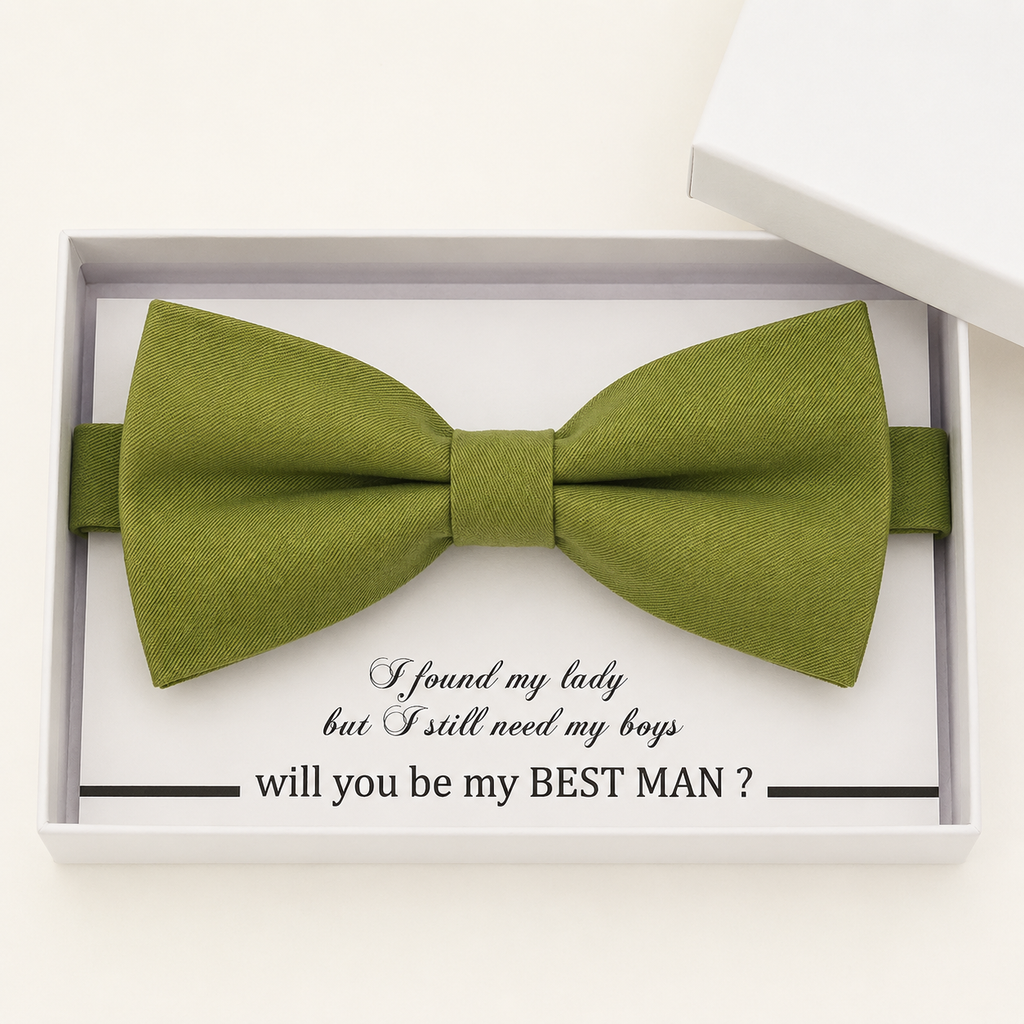 Olive Green Bow Tie — Wedding & Everyday Handmade Pre-Tied