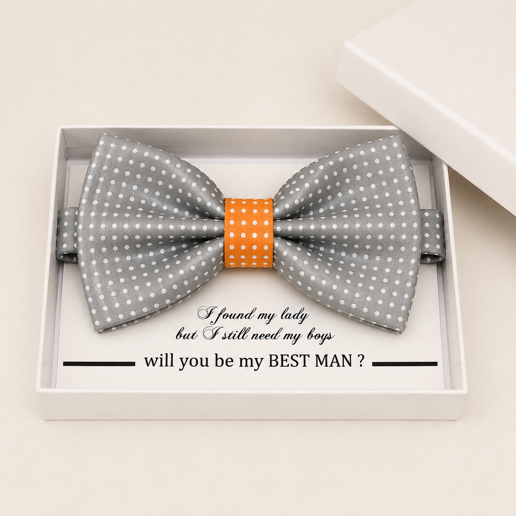 Gray and Orange Bow Tie — Wedding & Everyday, Adult & Kids Handmade Pre-Tied