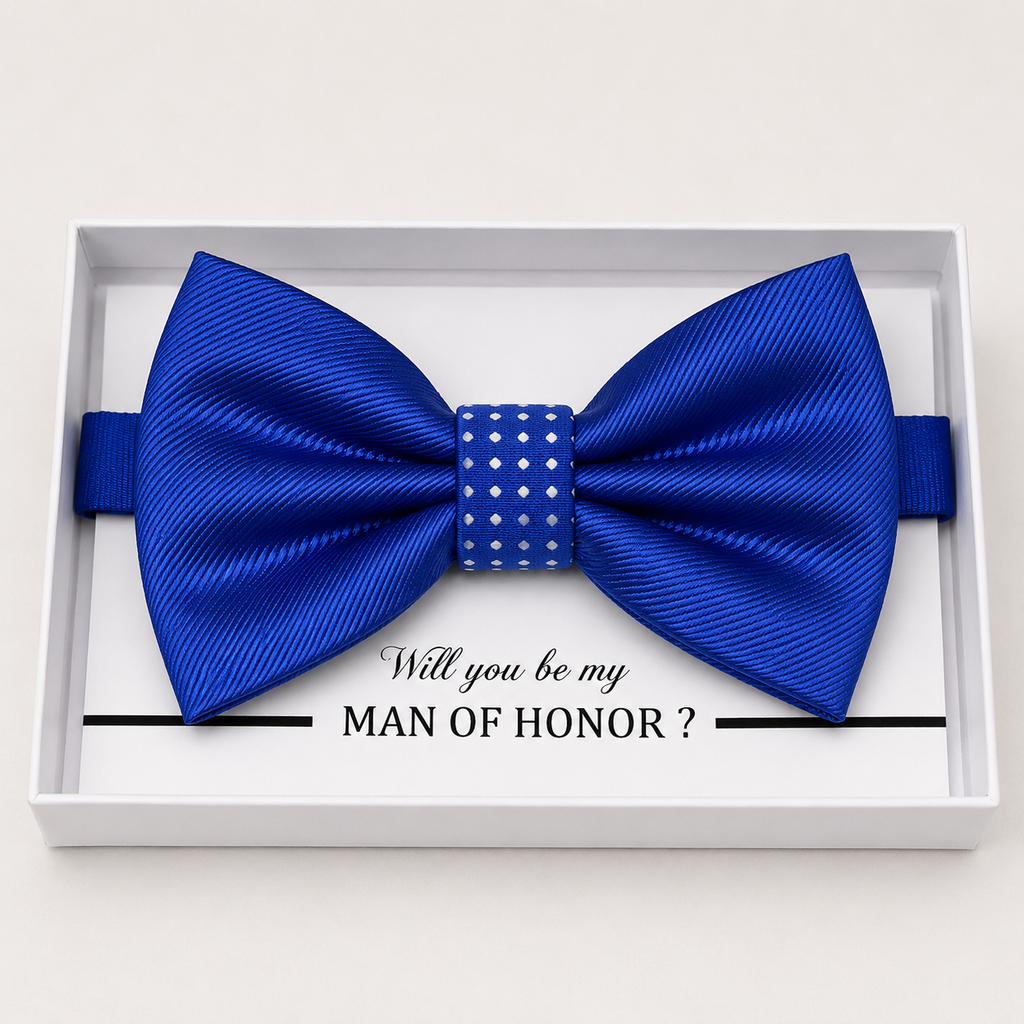 Royal Blue and White Bow Tie — Wedding & Everyday, Adult & Kids Handmade Pre-Tied