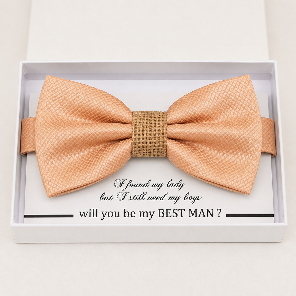 Champagne and Burlap Bow Tie — Wedding & Everyday, Adult & Kids Handmade Pre-Tied