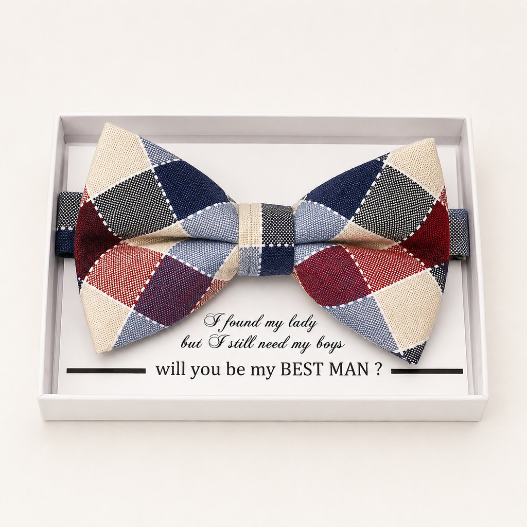 Blue and Red Bow Tie — Wedding & Everyday Handmade Pre-Tied