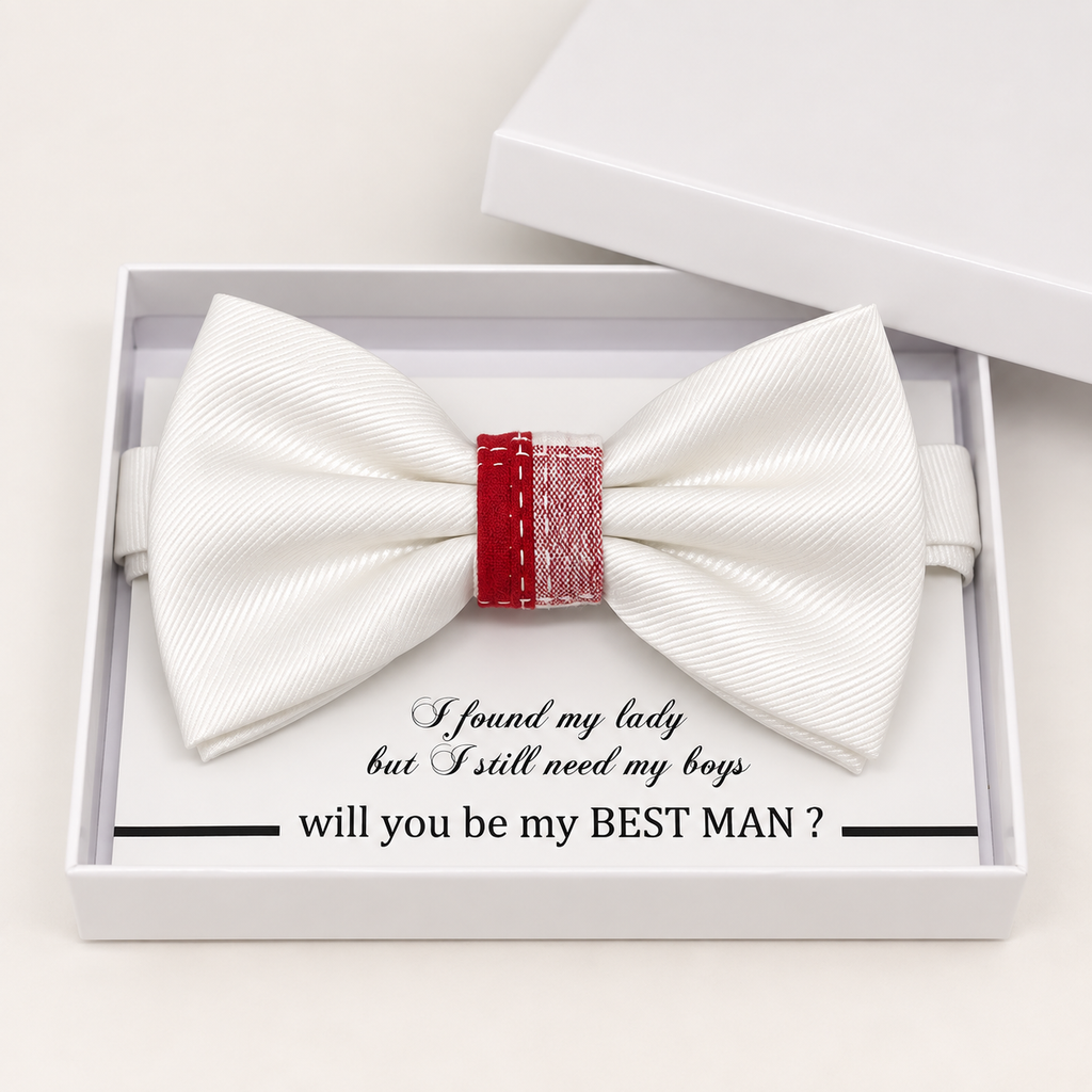 Red and White Bow Tie — Wedding & Everyday, Adult & Kids Handmade Pre-Tied