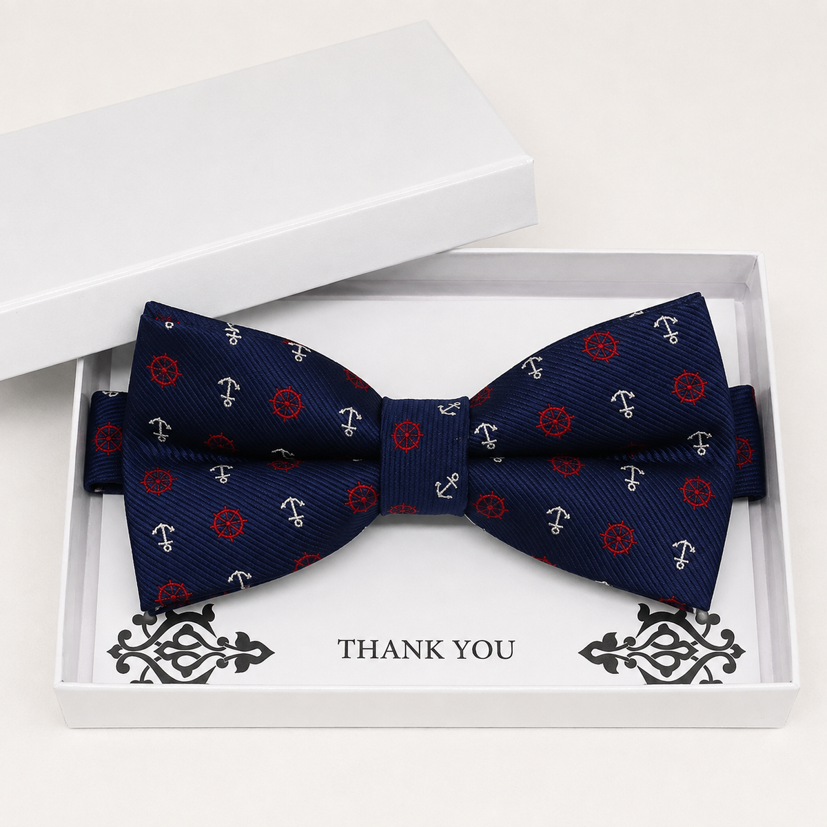 Navy and Red Bow Tie — Wedding & Everyday Handmade Pre-Tied