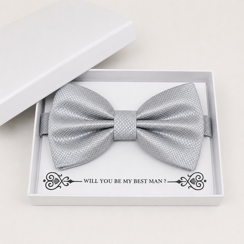 Silver Bow Tie — Wedding & Everyday, Adult & Kids Handmade Pre-Tied