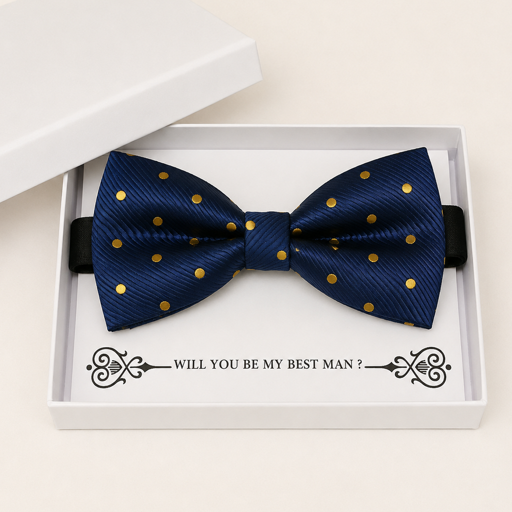 Navy and Gold Bow Tie — Wedding & Everyday, Adult & Kids Handmade Pre-Tied