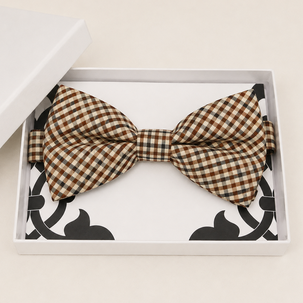 Cream and Brown Bow Tie — Wedding & Everyday Handmade Pre-Tied