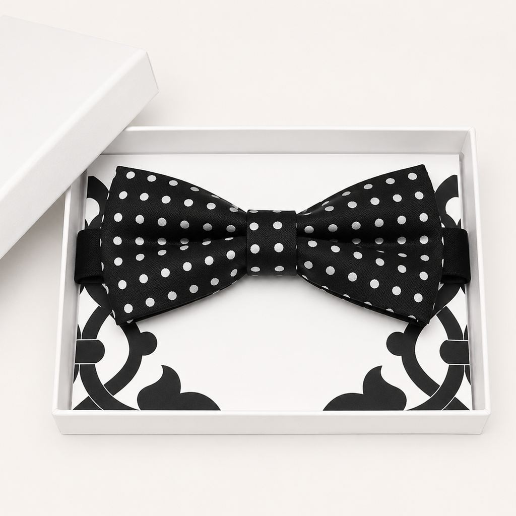 Black and White Bow Tie — Wedding & Everyday Handmade Pre-Tied