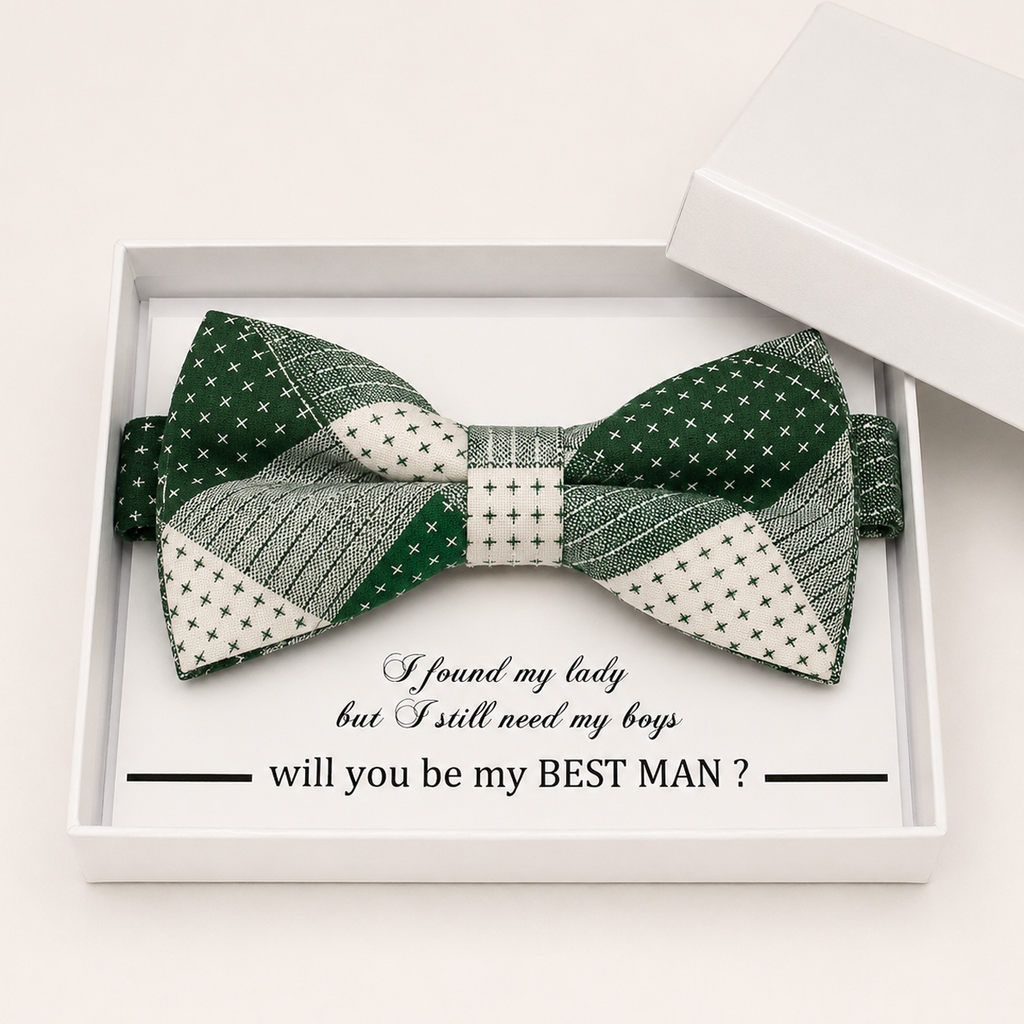 Green and White Bow Tie — Wedding & Everyday Handmade Pre-Tied