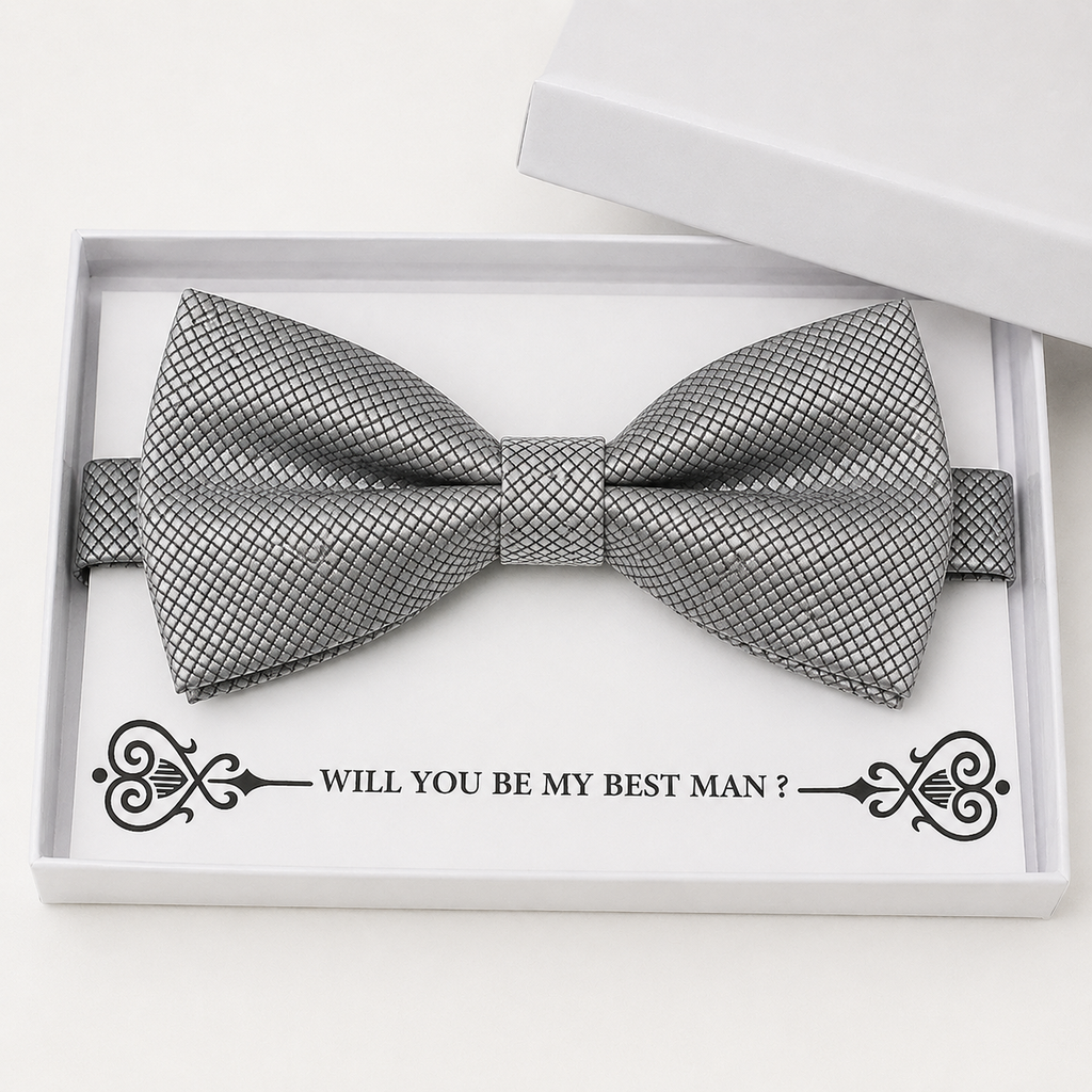 Silver Bow Tie — Wedding & Everyday, Adult & Kids Handmade Pre-Tied
