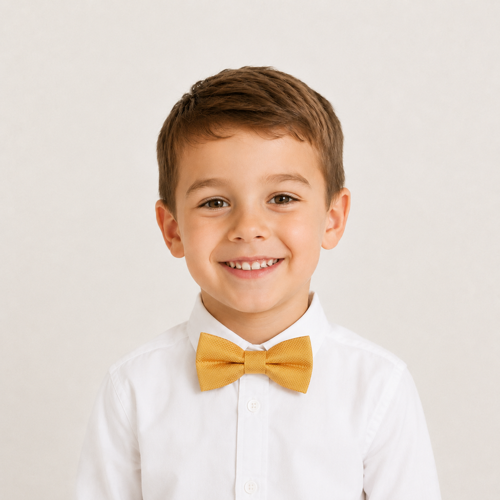 Yellow boys bow tie for kids — handmade, pre-tied and adjustable