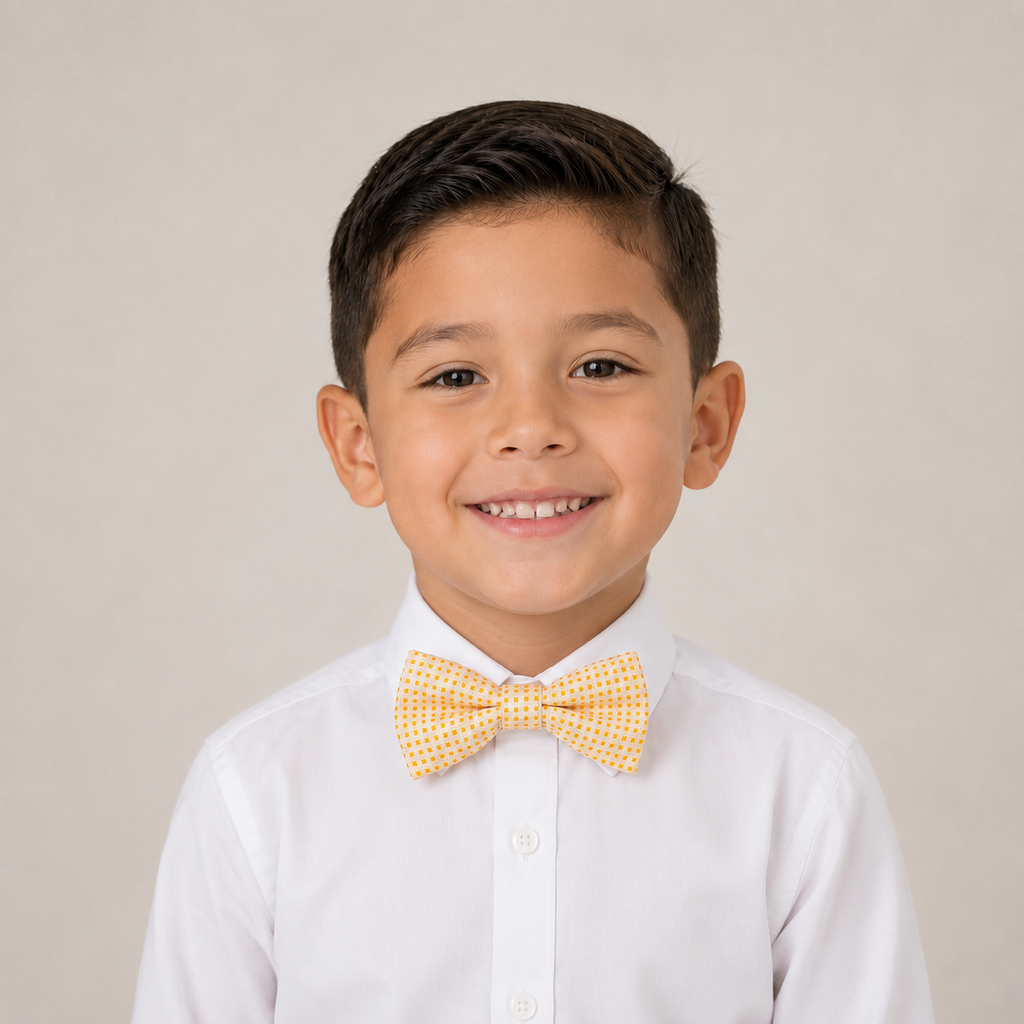 Yellow & Pale Gold boys bow tie for kids — handmade, pre-tied and adjustable