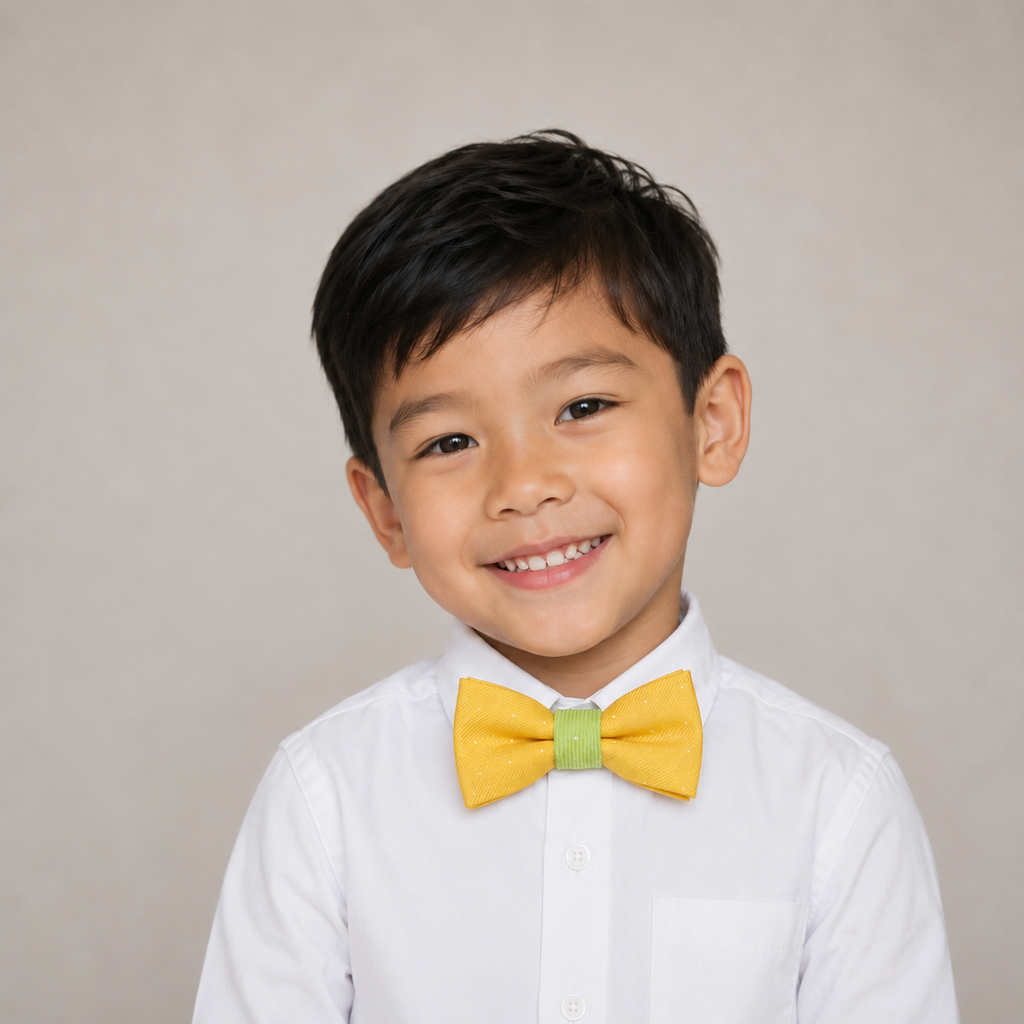 Yellow & Lime Green boys bow tie for kids — handmade, pre-tied and adjustable