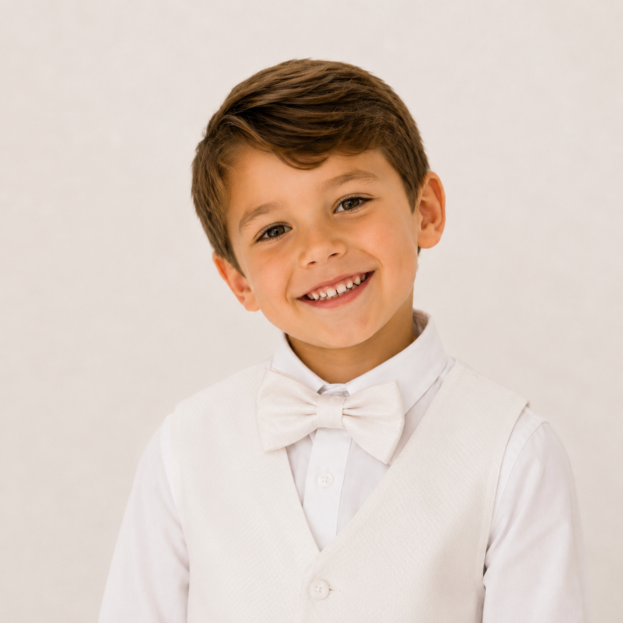 White Boys Bow Tie – Handmade Pre-Tied Bow Tie for Toddlers & Youth