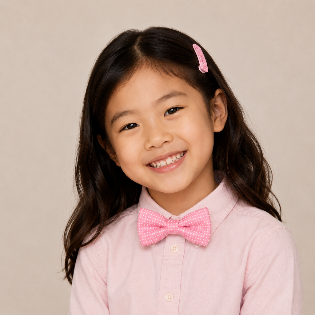 White & Pink boys bow tie for kids — handmade, pre-tied and adjustable