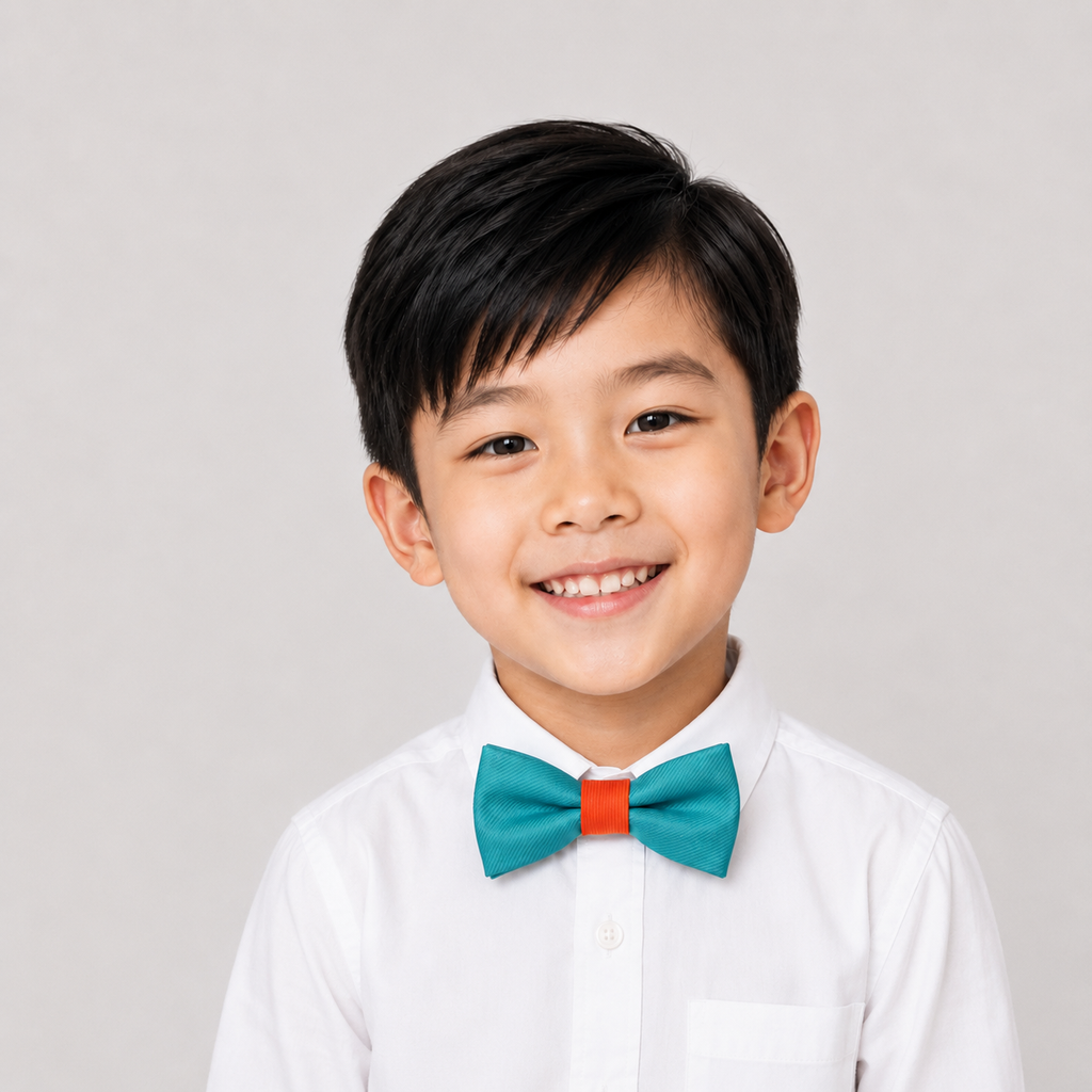 Turquoise & Cinnamon boys bow tie for kids — handmade, pre-tied and adjustable