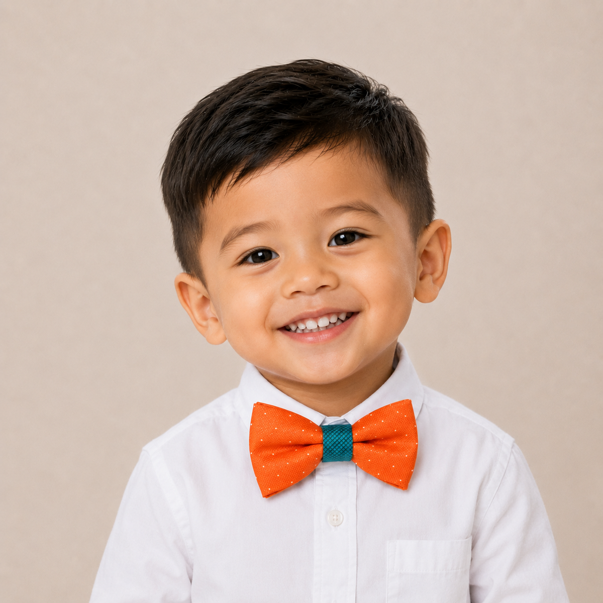 Teal Blue & Orange boys bow tie for kids — handmade, pre-tied and adjustable