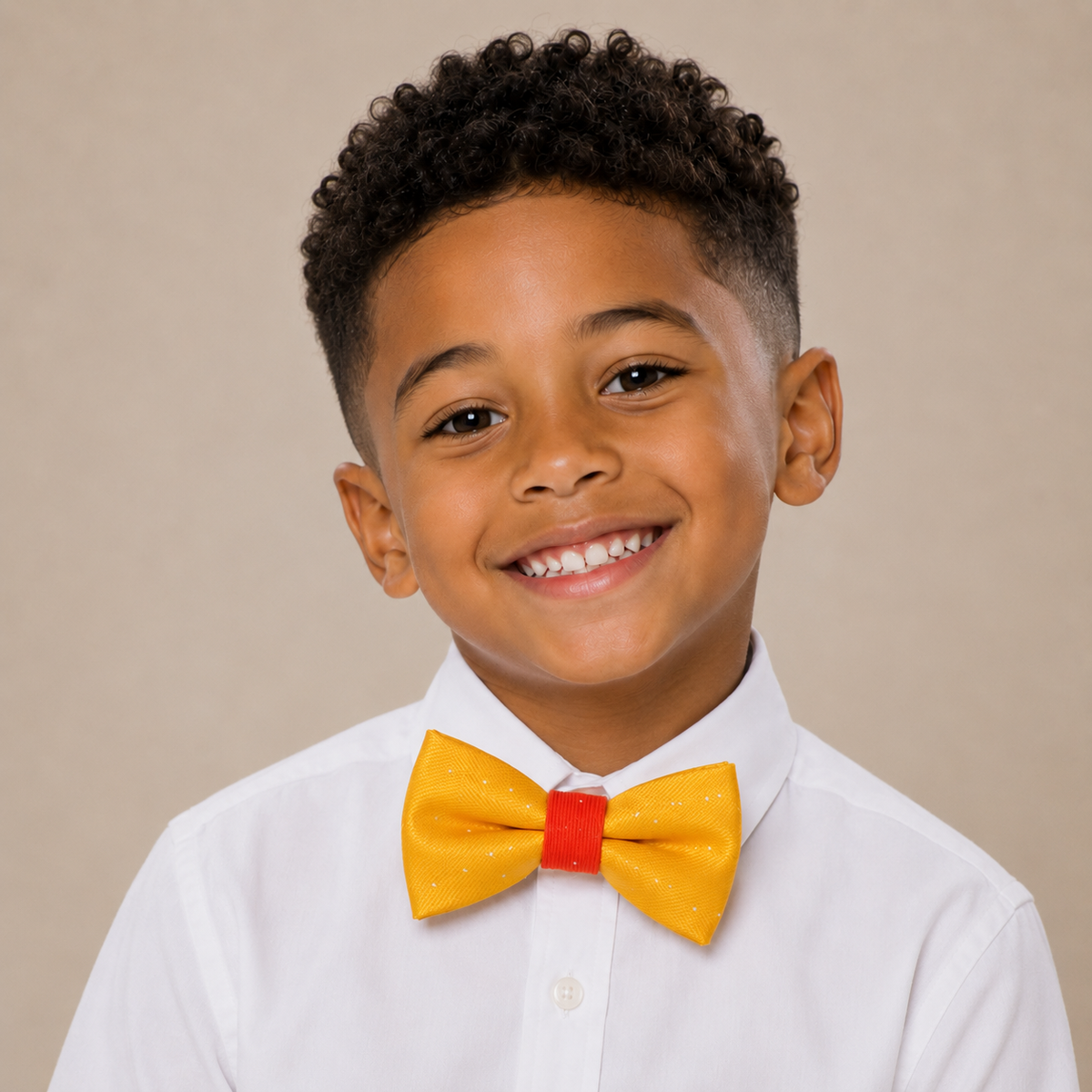 Sunny Yellow & Burnt Orange boys bow tie for kids — handmade, pre-tied and adjustable